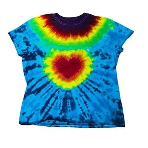 Hanes Tie Dye Women’s XL Cotton Shirt Short Sleeve Heart Red Blue Green